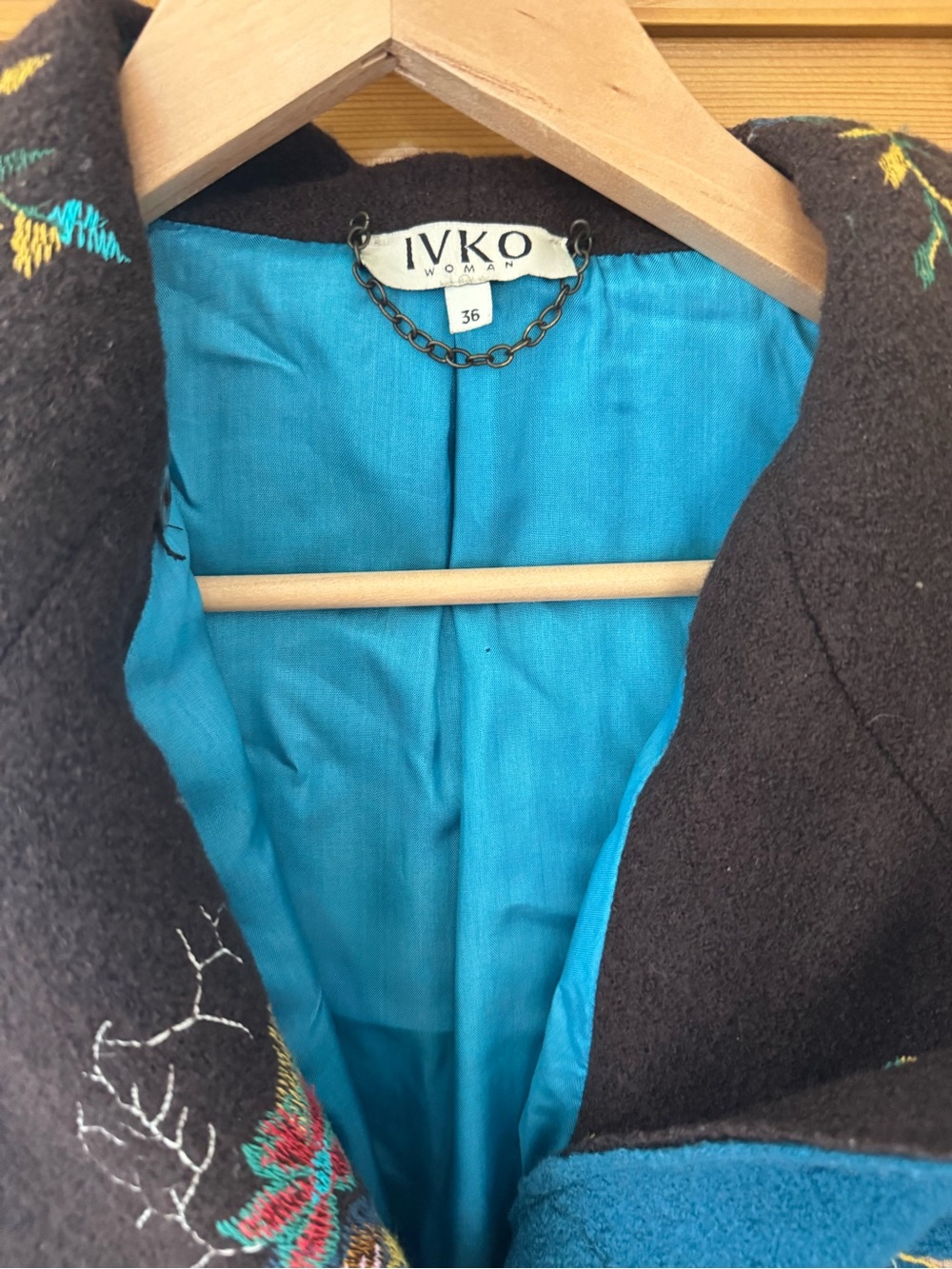 IVKO Teal Embroidered Hooded Wool Trench Coat - Picture 2 of 11